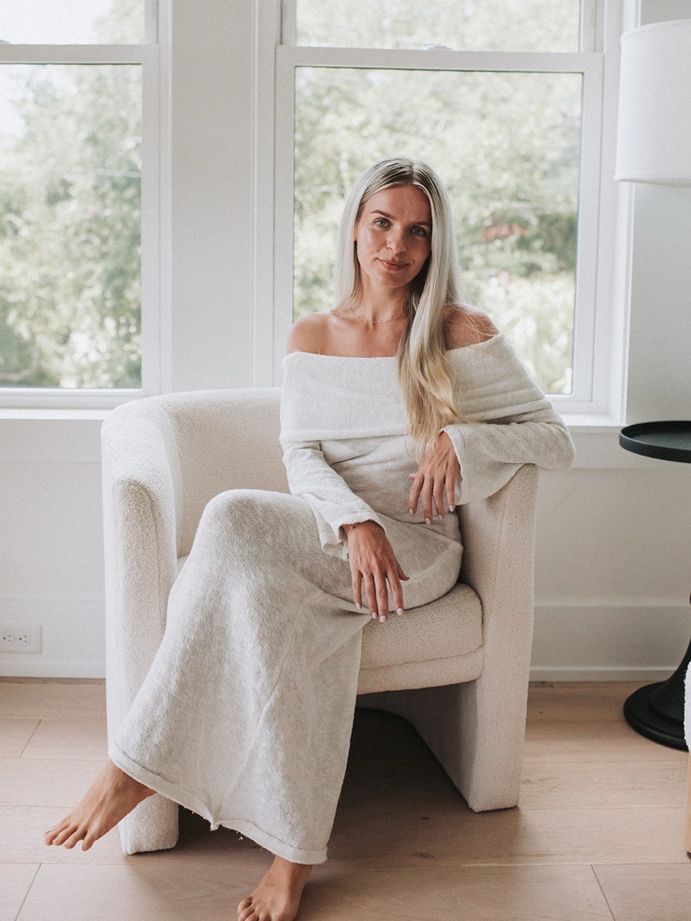 Off-Shoulder Cream Maxi Dress with Bell Sleeves